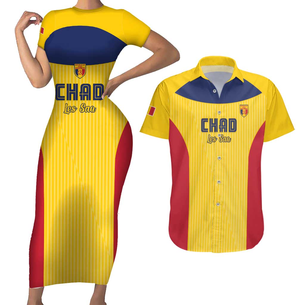 Custom Chad Football Couples Matching Short Sleeve Bodycon Dress and Hawaiian Shirt Allez Les Sao
