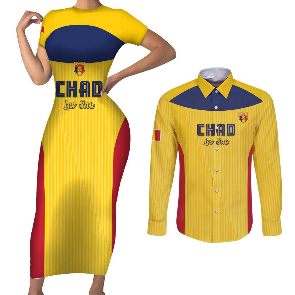 Custom Chad Football Couples Matching Short Sleeve Bodycon Dress and Long Sleeve Button Shirt Allez Les Sao