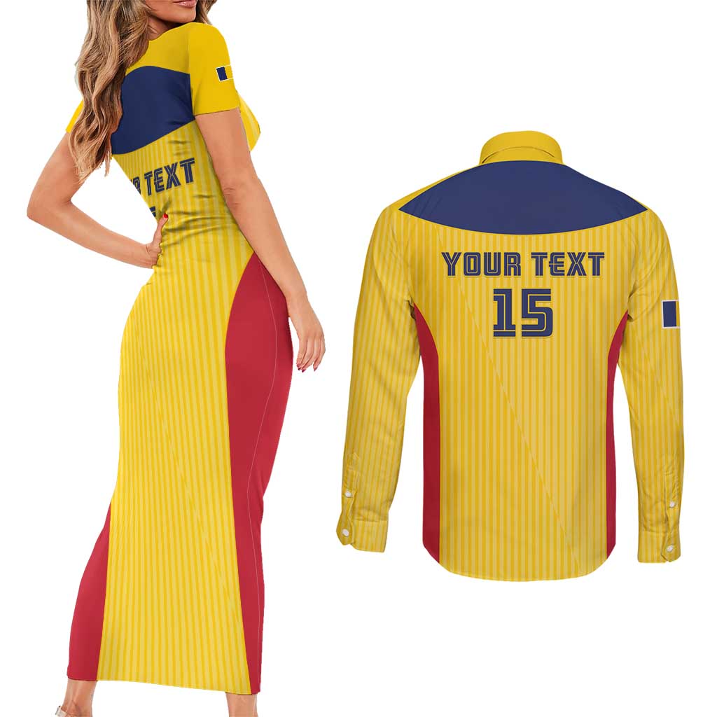 Custom Chad Football Couples Matching Short Sleeve Bodycon Dress and Long Sleeve Button Shirt Allez Les Sao