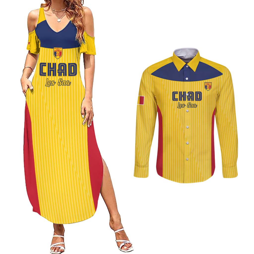 Custom Chad Football Couples Matching Summer Maxi Dress and Long Sleeve Button Shirt Allez Les Sao