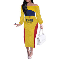 Custom Chad Football Family Matching Off The Shoulder Long Sleeve Dress and Hawaiian Shirt Allez Les Sao