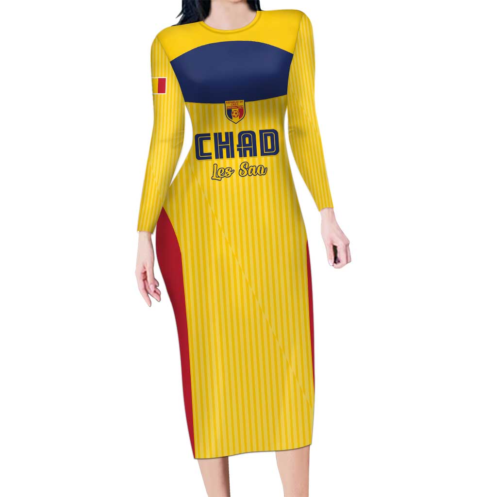 Custom Chad Football Long Sleeve Bodycon Dress Allez Les Sao