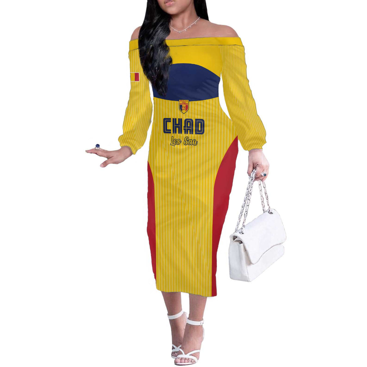 Custom Chad Football Off The Shoulder Long Sleeve Dress Allez Les Sao