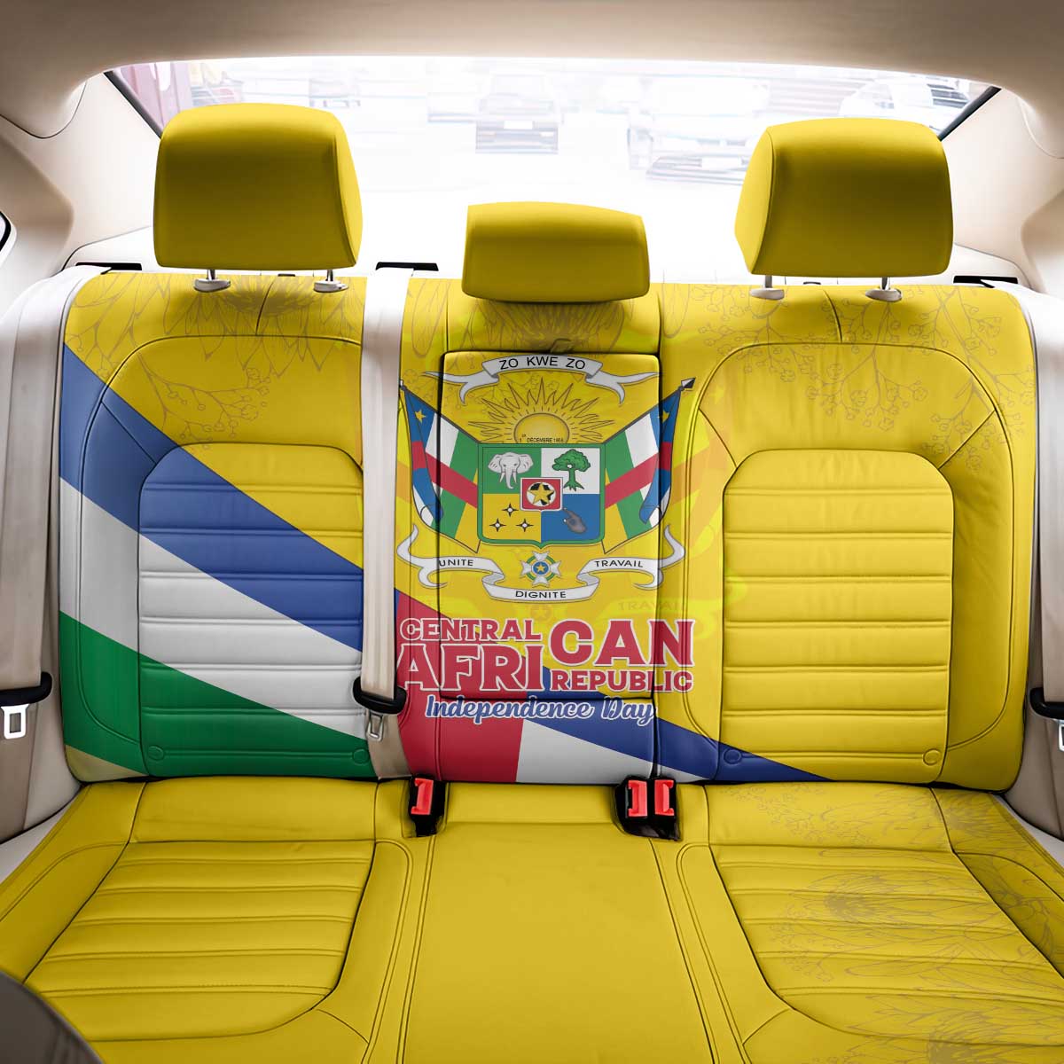 Central African Republic Independence Day Back Car Seat Cover Coat Of Arms Proteas