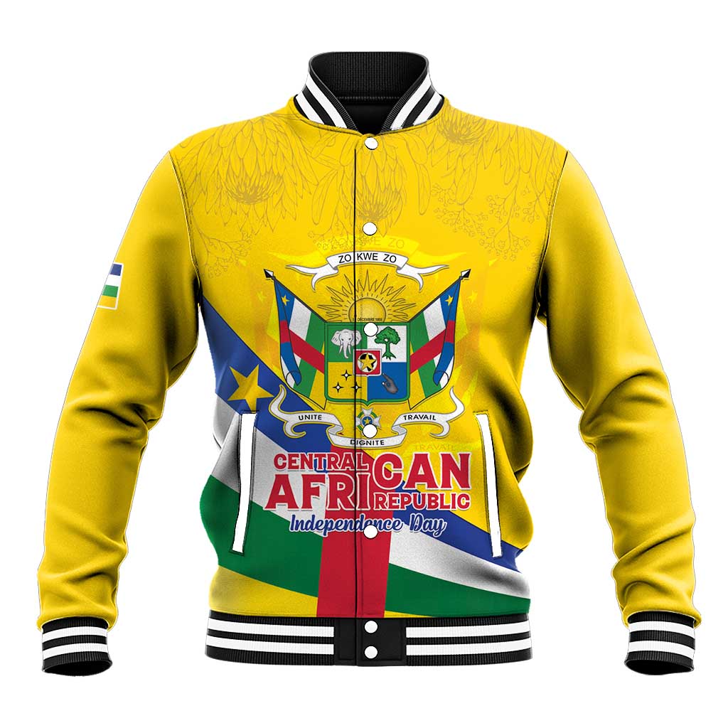 Personalised Central African Republic Independence Day Baseball Jacket Coat Of Arms Proteas