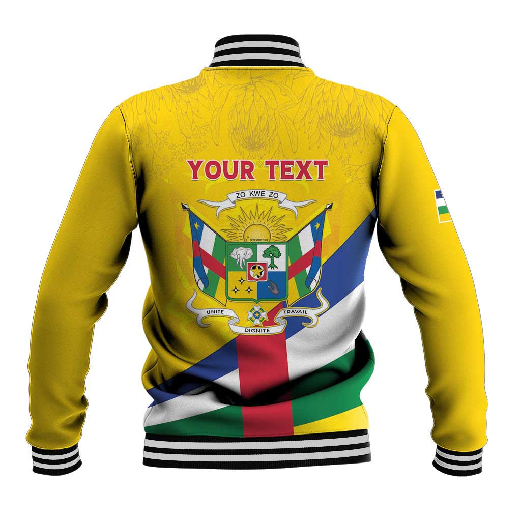 Personalised Central African Republic Independence Day Baseball Jacket Coat Of Arms Proteas