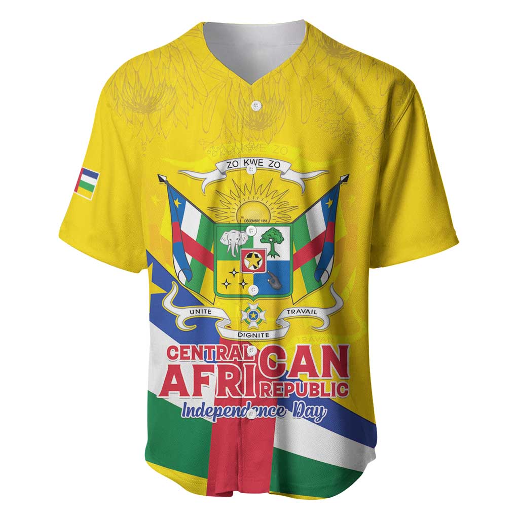 Personalised Central African Republic Independence Day Baseball Jersey Coat Of Arms Proteas