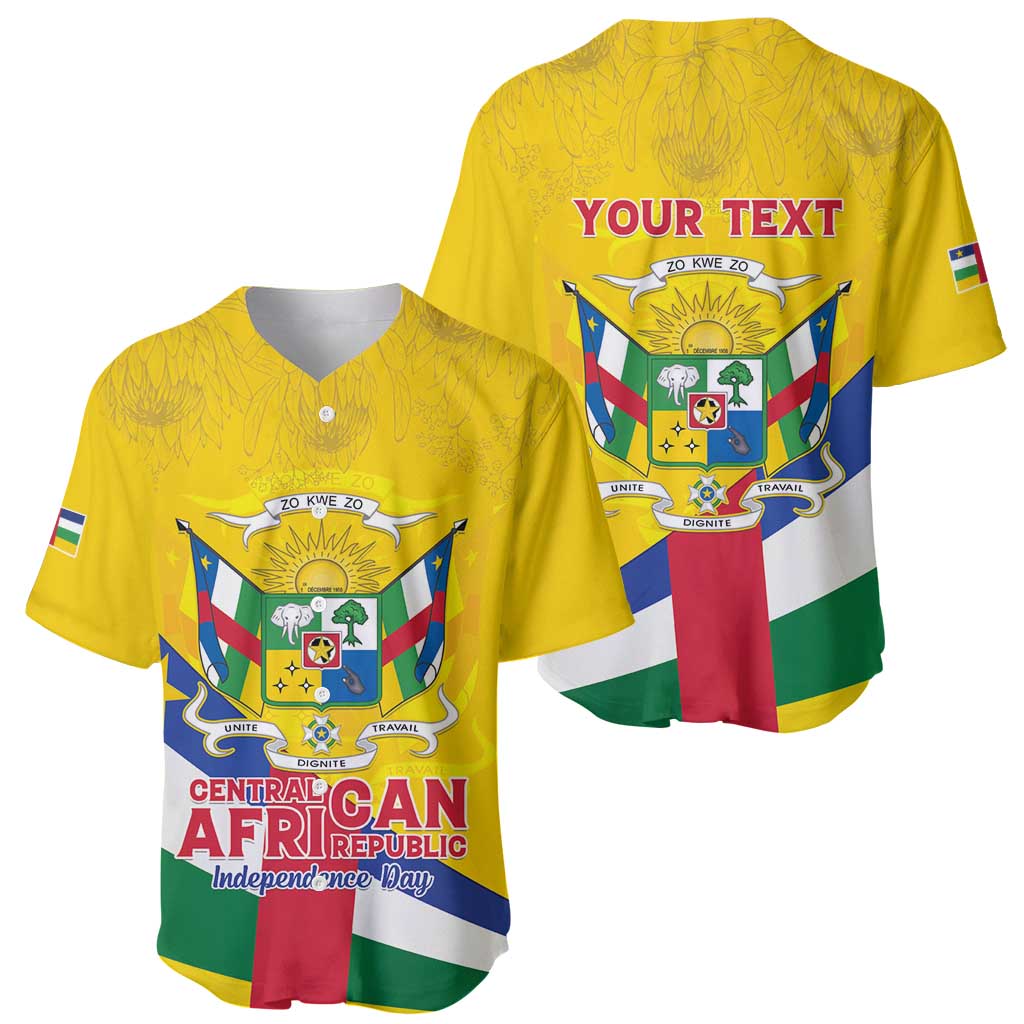 Personalised Central African Republic Independence Day Baseball Jersey Coat Of Arms Proteas