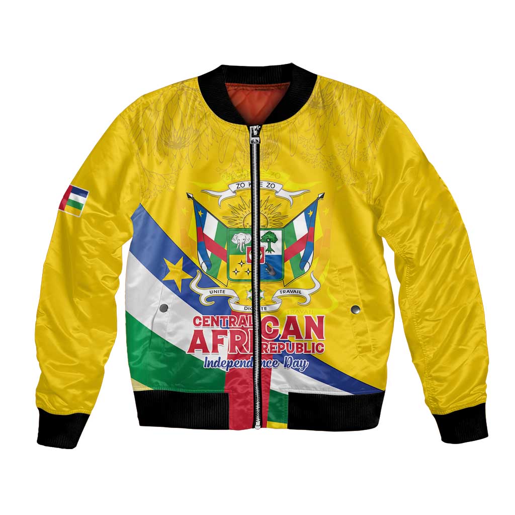 Personalised Central African Republic Independence Day Bomber Jacket Coat Of Arms Proteas