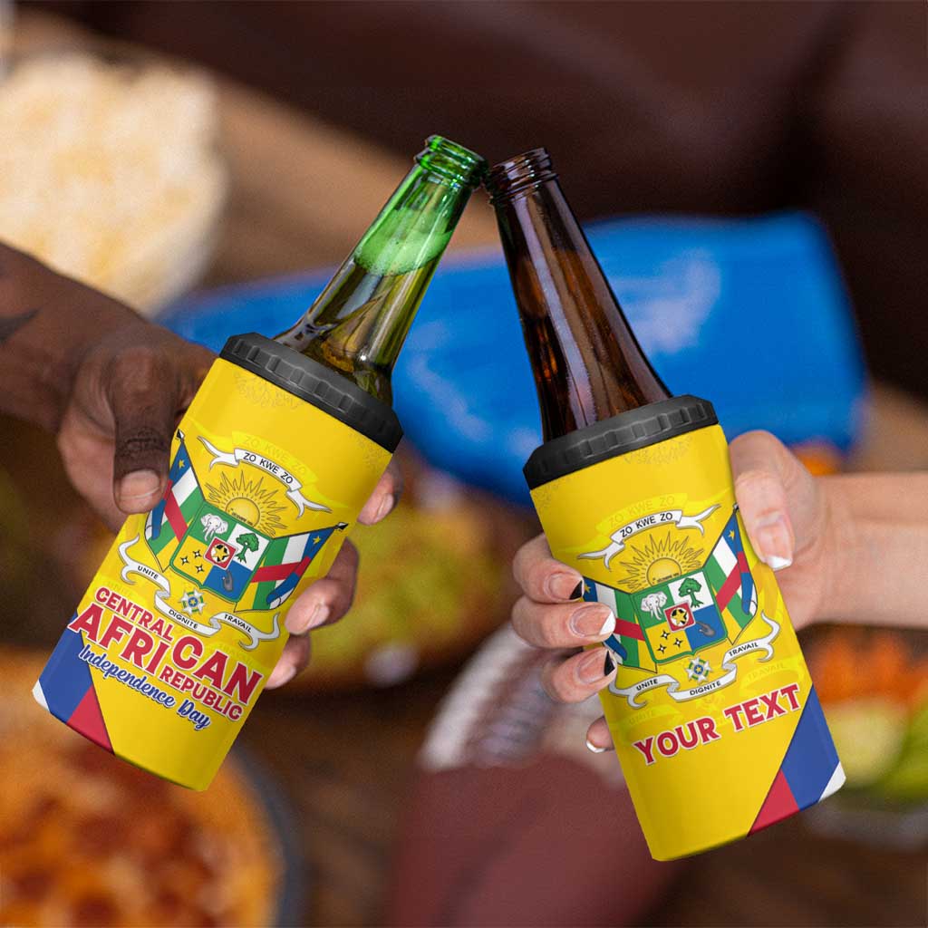 Personalised Central African Republic Independence Day 4 in 1 Can Cooler Tumbler Coat Of Arms Proteas