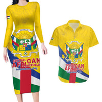 Personalised Central African Republic Independence Day Couples Matching Long Sleeve Bodycon Dress and Hawaiian Shirt Coat Of Arms Proteas