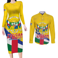 Personalised Central African Republic Independence Day Couples Matching Long Sleeve Bodycon Dress and Long Sleeve Button Shirt Coat Of Arms Proteas