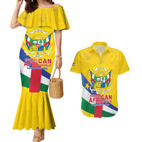 Personalised Central African Republic Independence Day Couples Matching Mermaid Dress and Hawaiian Shirt Coat Of Arms Proteas