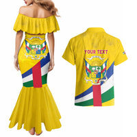 Personalised Central African Republic Independence Day Couples Matching Mermaid Dress and Hawaiian Shirt Coat Of Arms Proteas