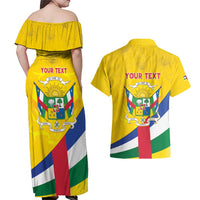 Personalised Central African Republic Independence Day Couples Matching Off Shoulder Maxi Dress and Hawaiian Shirt Coat Of Arms Proteas