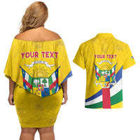 Personalised Central African Republic Independence Day Couples Matching Off Shoulder Short Dress and Hawaiian Shirt Coat Of Arms Proteas
