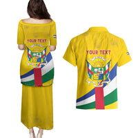 Personalised Central African Republic Independence Day Couples Matching Puletasi and Hawaiian Shirt Coat Of Arms Proteas