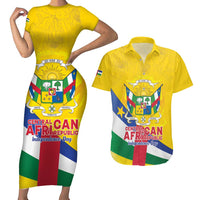 Personalised Central African Republic Independence Day Couples Matching Short Sleeve Bodycon Dress and Hawaiian Shirt Coat Of Arms Proteas