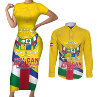 Personalised Central African Republic Independence Day Couples Matching Short Sleeve Bodycon Dress and Long Sleeve Button Shirt Coat Of Arms Proteas