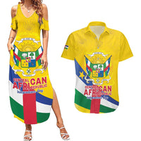 Personalised Central African Republic Independence Day Couples Matching Summer Maxi Dress and Hawaiian Shirt Coat Of Arms Proteas
