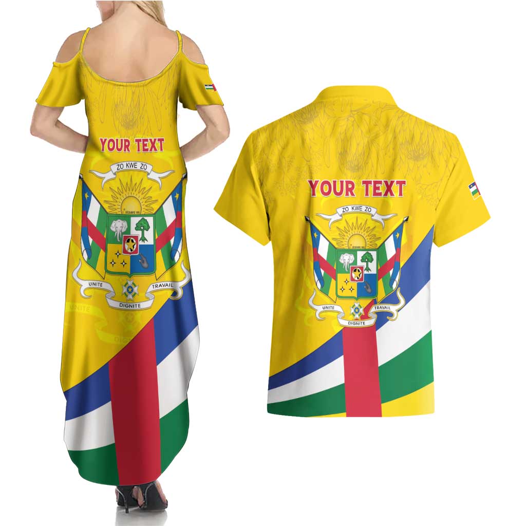 Personalised Central African Republic Independence Day Couples Matching Summer Maxi Dress and Hawaiian Shirt Coat Of Arms Proteas