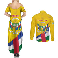 Personalised Central African Republic Independence Day Couples Matching Summer Maxi Dress and Long Sleeve Button Shirt Coat Of Arms Proteas