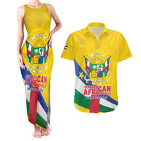 Personalised Central African Republic Independence Day Couples Matching Tank Maxi Dress and Hawaiian Shirt Coat Of Arms Proteas