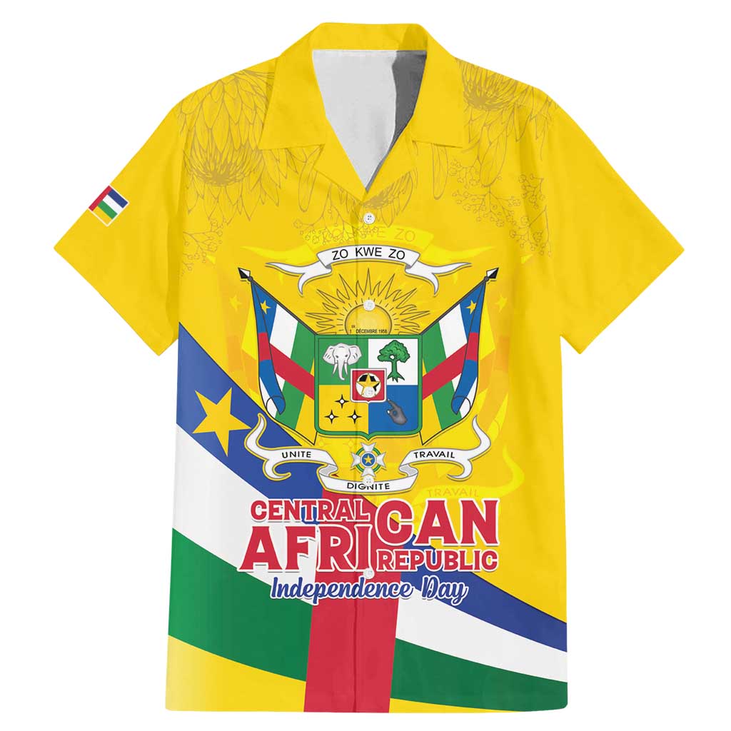 Personalised Central African Republic Independence Day Family Matching Mermaid Dress and Hawaiian Shirt Coat Of Arms Proteas