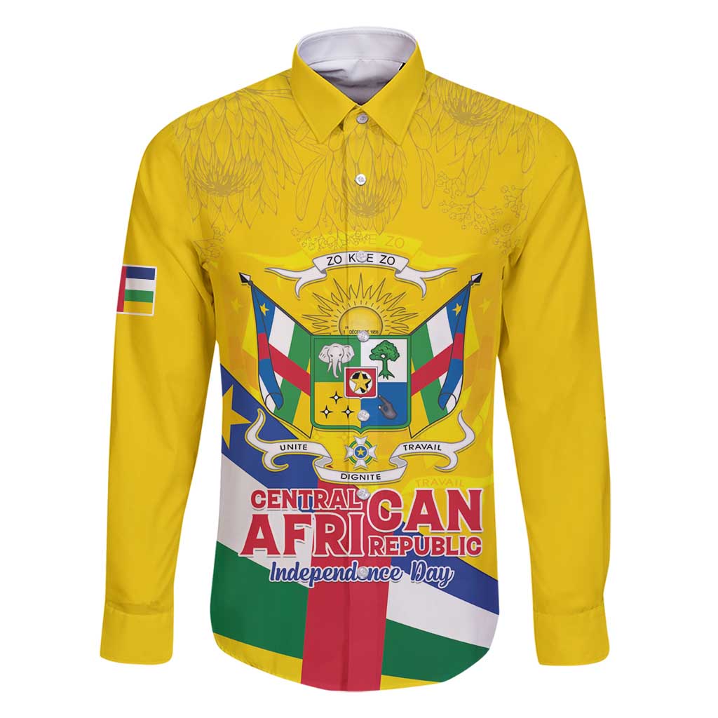 Personalised Central African Republic Independence Day Family Matching Mermaid Dress and Hawaiian Shirt Coat Of Arms Proteas