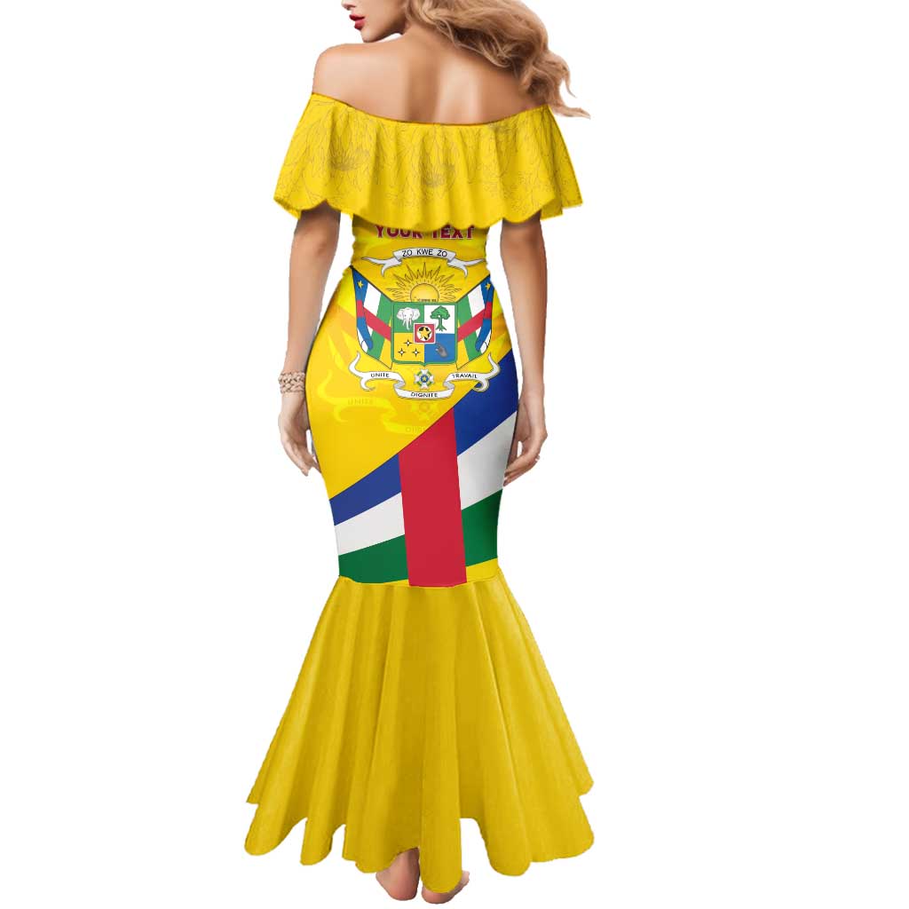 Personalised Central African Republic Independence Day Family Matching Mermaid Dress and Hawaiian Shirt Coat Of Arms Proteas