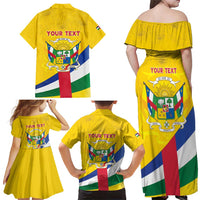 Personalised Central African Republic Independence Day Family Matching Off Shoulder Maxi Dress and Hawaiian Shirt Coat Of Arms Proteas
