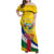 Personalised Central African Republic Independence Day Family Matching Off Shoulder Maxi Dress and Hawaiian Shirt Coat Of Arms Proteas