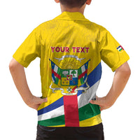 Personalised Central African Republic Independence Day Family Matching Off Shoulder Short Dress and Hawaiian Shirt Coat Of Arms Proteas