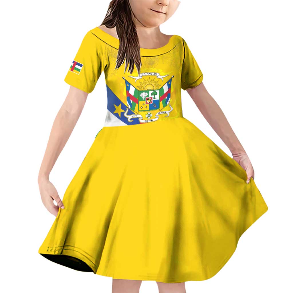 Personalised Central African Republic Independence Day Family Matching Off Shoulder Short Dress and Hawaiian Shirt Coat Of Arms Proteas