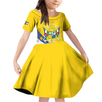 Personalised Central African Republic Independence Day Family Matching Off Shoulder Short Dress and Hawaiian Shirt Coat Of Arms Proteas