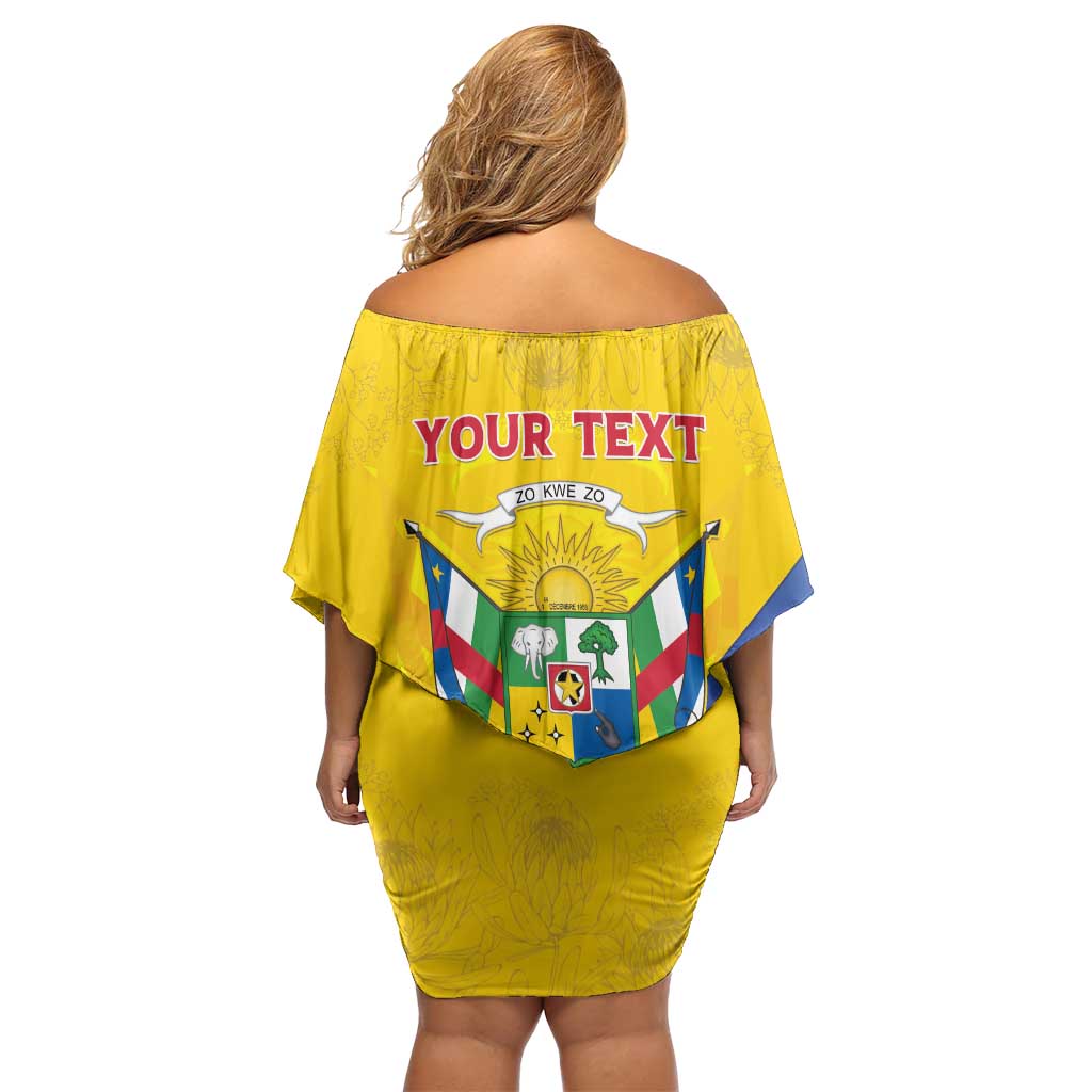 Personalised Central African Republic Independence Day Family Matching Off Shoulder Short Dress and Hawaiian Shirt Coat Of Arms Proteas