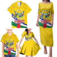 Personalised Central African Republic Independence Day Family Matching Puletasi and Hawaiian Shirt Coat Of Arms Proteas