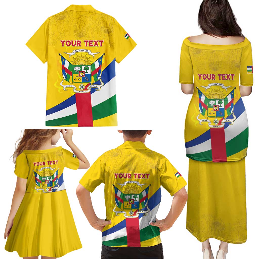 Personalised Central African Republic Independence Day Family Matching Puletasi and Hawaiian Shirt Coat Of Arms Proteas