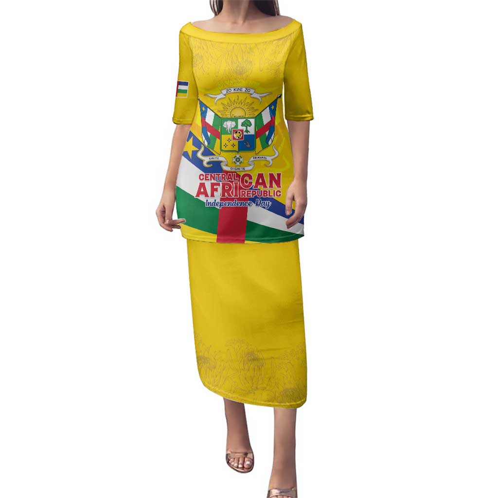 Personalised Central African Republic Independence Day Family Matching Puletasi and Hawaiian Shirt Coat Of Arms Proteas