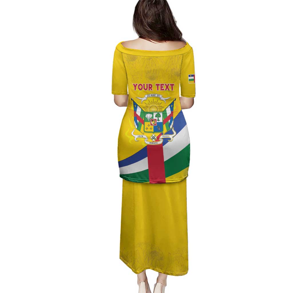 Personalised Central African Republic Independence Day Family Matching Puletasi and Hawaiian Shirt Coat Of Arms Proteas