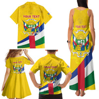 Personalised Central African Republic Independence Day Family Matching Tank Maxi Dress and Hawaiian Shirt Coat Of Arms Proteas
