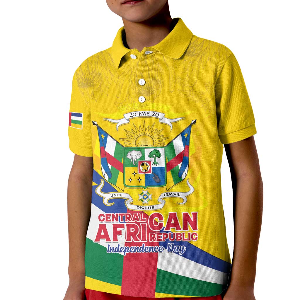 Personalised Central African Republic Independence Day Kid Polo Shirt Coat Of Arms Proteas