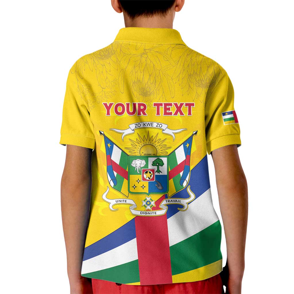Personalised Central African Republic Independence Day Kid Polo Shirt Coat Of Arms Proteas