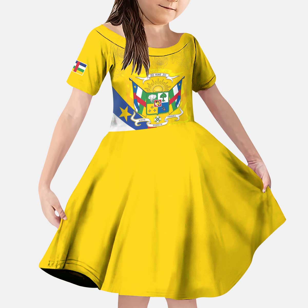 Personalised Central African Republic Independence Day Kid Short Sleeve Dress Coat Of Arms Proteas