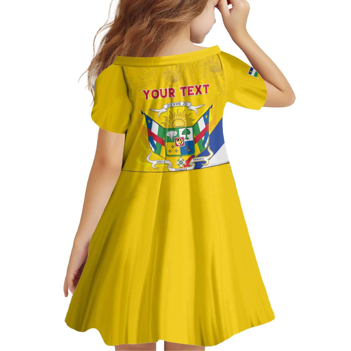 Personalised Central African Republic Independence Day Kid Short Sleeve Dress Coat Of Arms Proteas