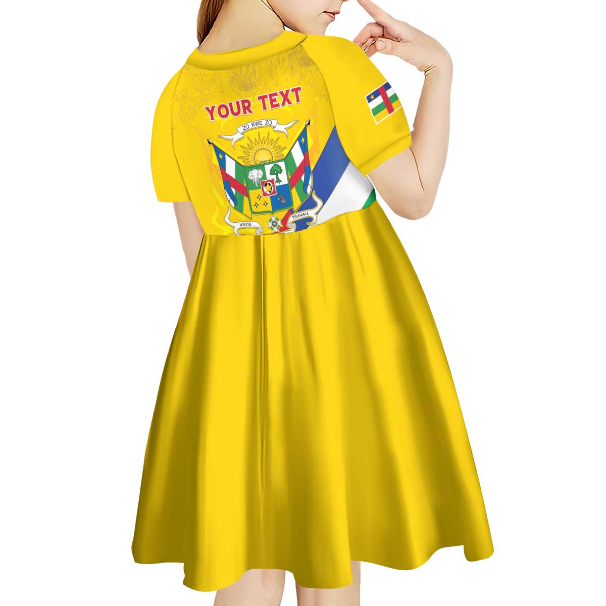 Personalised Central African Republic Independence Day Kid Short Sleeve Dress Coat Of Arms Proteas