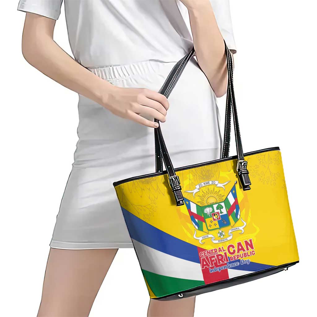 Central African Republic Independence Day Leather Tote Bag Coat Of Arms Proteas