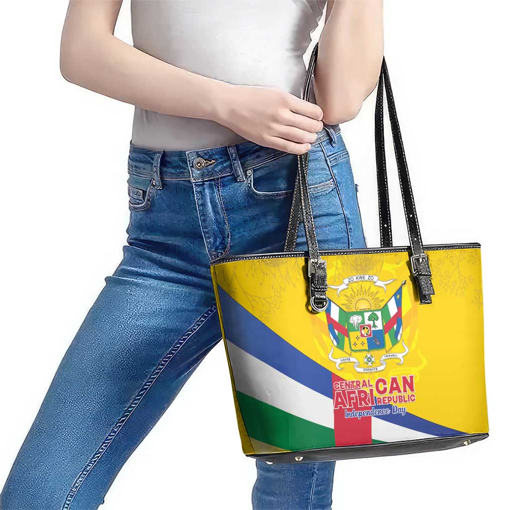 Central African Republic Independence Day Leather Tote Bag Coat Of Arms Proteas