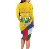 Personalised Central African Republic Independence Day Long Sleeve Bodycon Dress Coat Of Arms Proteas