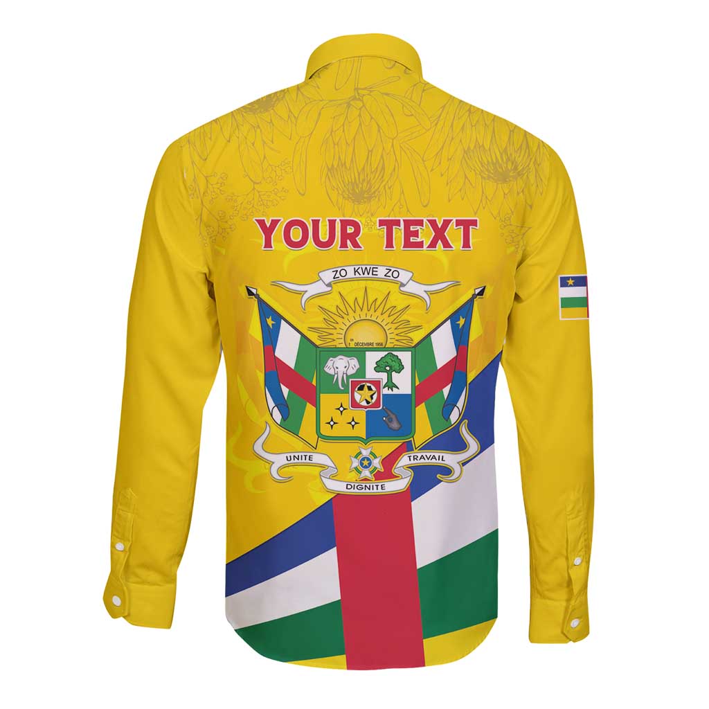 Personalised Central African Republic Independence Day Long Sleeve Button Shirt Coat Of Arms Proteas